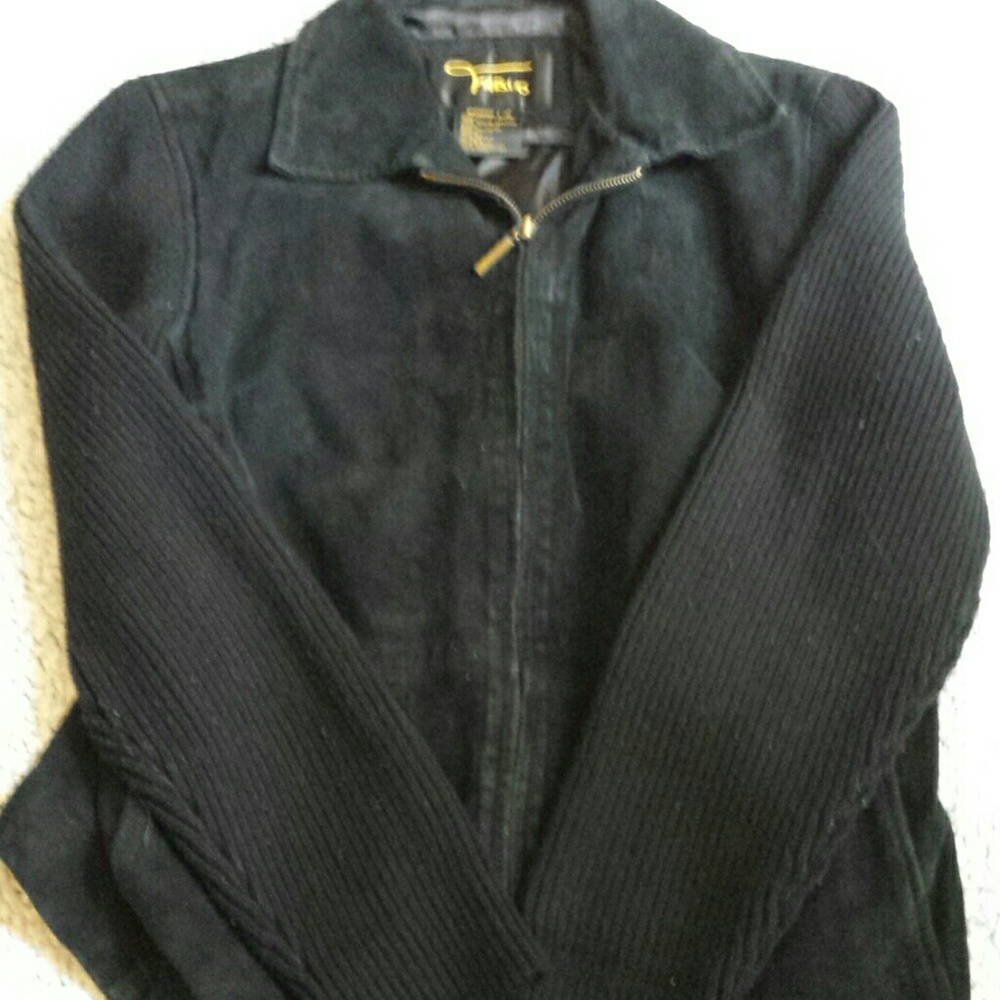 Soft leather jacket with sweater sleeves